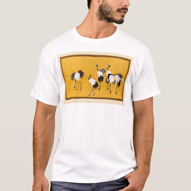 Japanese Crane Artwork Gold Pattern  T-Shirt (Front)