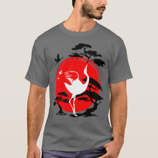 Japanese Crane Bird Bonsai Tree and Red Sun T-Shirt