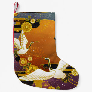 Japanese crane bird colourful sky illustration pat small christmas stocking
