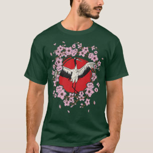 Japanese Crane Bird Sakura Tree Cherry Blossom Flo T-Shirt