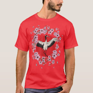 Japanese Crane Bird Sakura Tree Cherry Blossom Flo T-Shirt