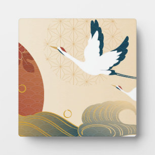 Japanese crane birds and sea wave plaque