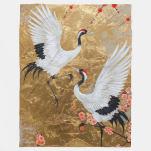 Japanese Crane Birds Fleece Blanket