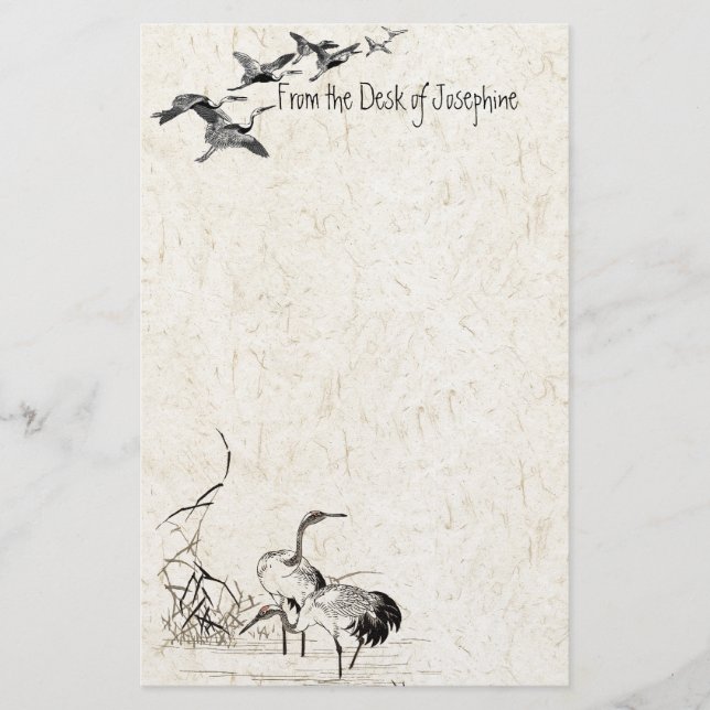 Japanese Crane Birds Wetlands Wildlife Stationery (Front)