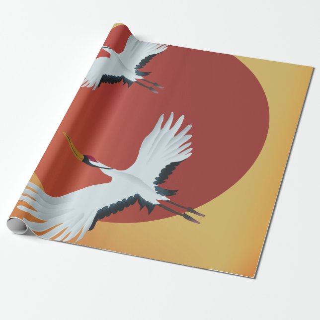 Japanese Crane birds Wrapping Paper (Unrolled)