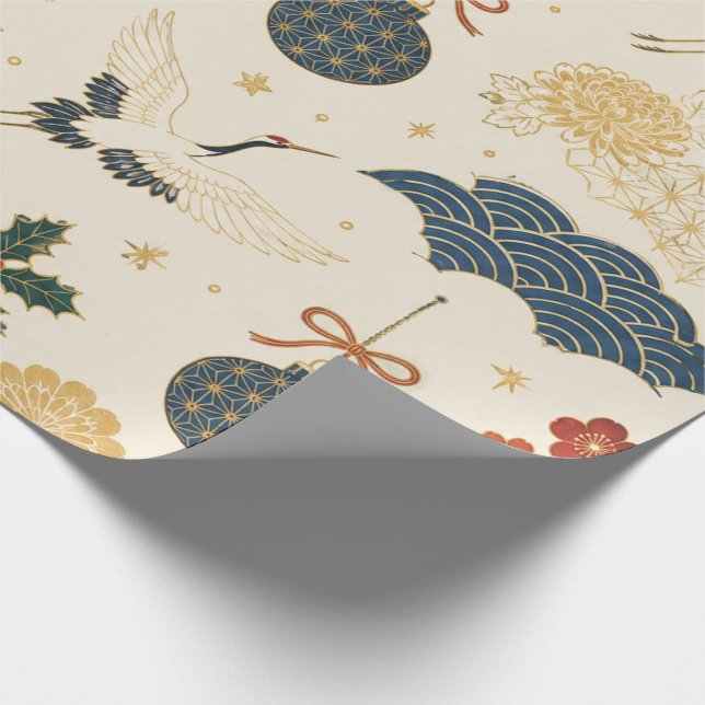 Japanese Crane Christmas Wrapping Paper (Corner)