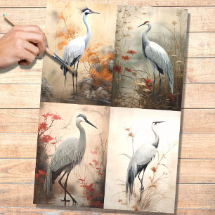 Japanese Crane Collage 1 Decoupage Paper