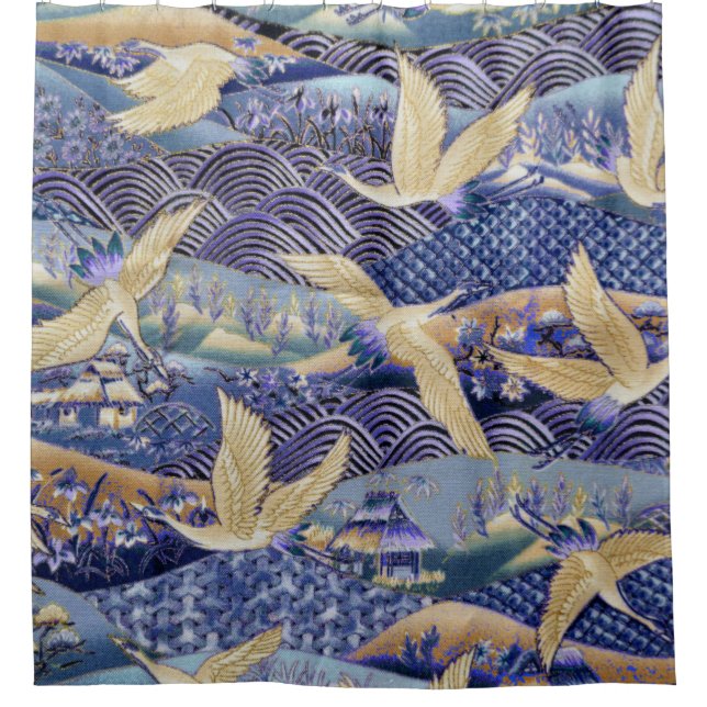Japanese Crane Custom Shower Curtain (Front)