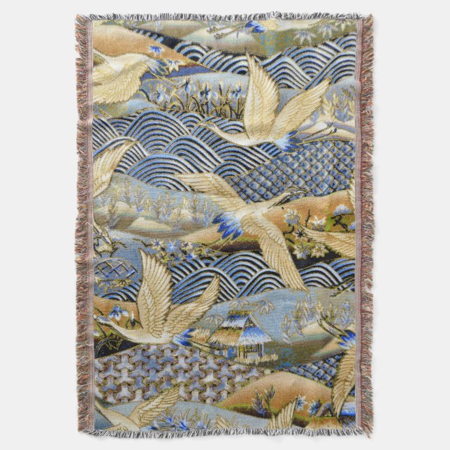 Japanese Crane Custom Throw Blanket (Front Vertical)