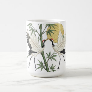 Japanese Crane Embroidery Bamboo Sunrise gift Coffee Mug