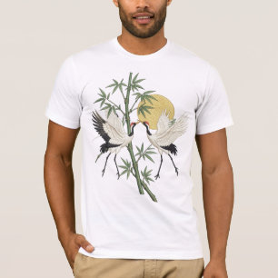 Japanese Crane Embroidery Bamboo Sunrise gift T-Shirt
