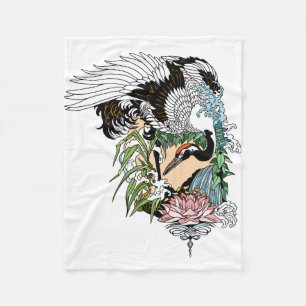 Japanese crane in the garden by Insima Fleece Blanket