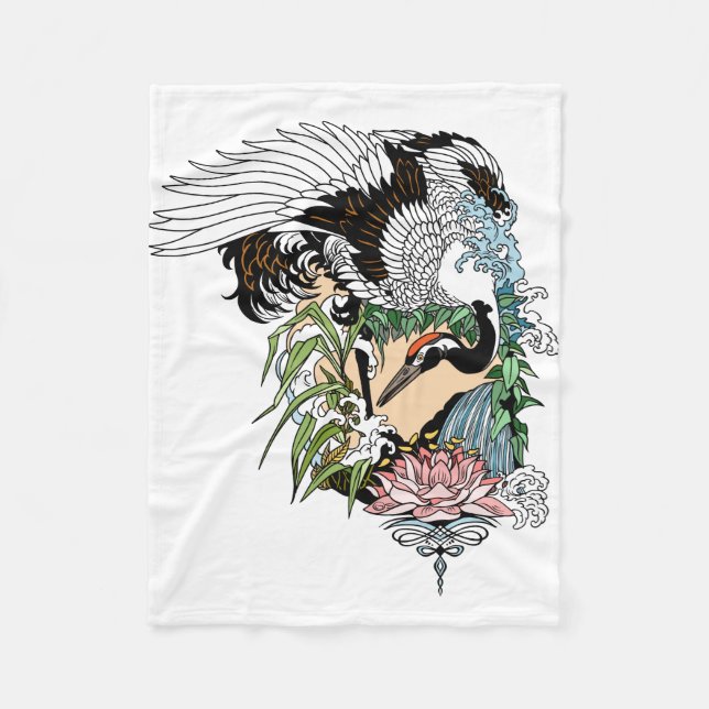 Japanese crane in the garden by Insima Fleece Blanket (Front)