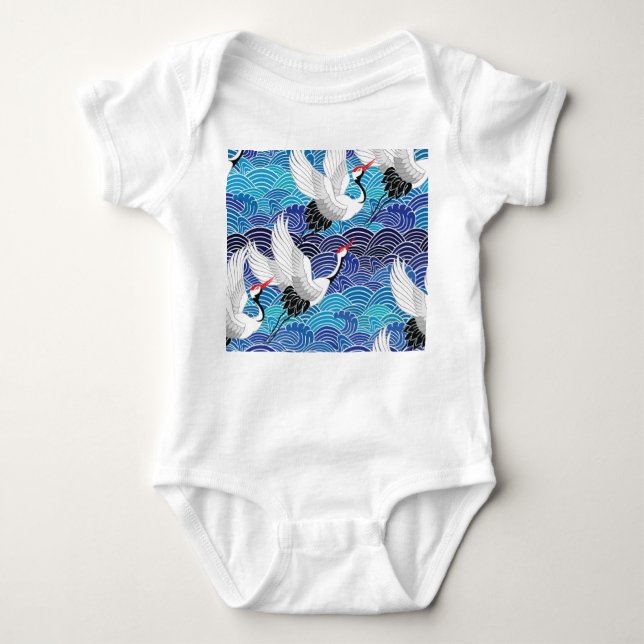 Japanese Crane: Ornate Bird Pattern. Baby Bodysuit (Front)