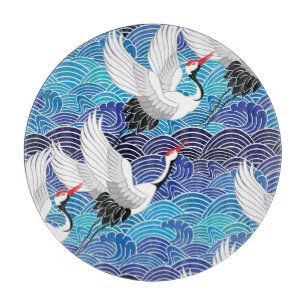 Japanese Crane: Ornate Bird Pattern. Cutting Board