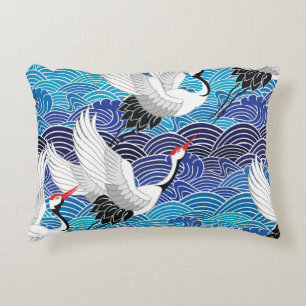 Japanese Crane: Ornate Bird Pattern. Decorative Cushion