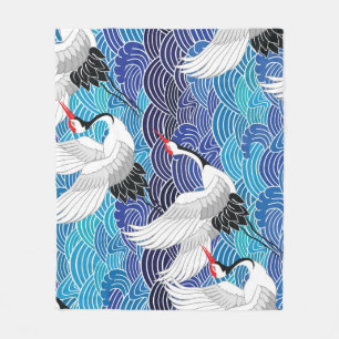 Japanese Crane: Ornate Bird Pattern. Fleece Blanket