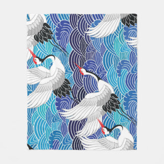 Japanese Crane: Ornate Bird Pattern. Fleece Blanket