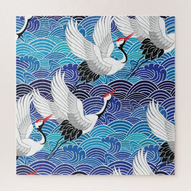 Japanese Crane: Ornate Bird Pattern. Jigsaw Puzzle (Vertical)