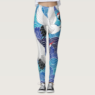 Japanese Crane: Ornate Bird Pattern. Leggings