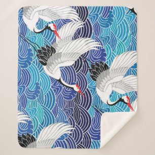 Japanese Crane: Ornate Bird Pattern. Sherpa Blanket