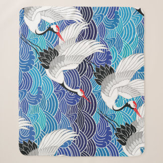 Japanese Crane: Ornate Bird Pattern. Sherpa Blanket