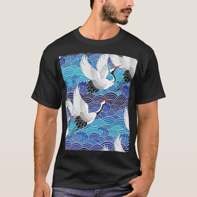 Japanese Crane: Ornate Bird Pattern. T-Shirt (Front)