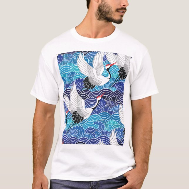 Japanese Crane: Ornate Bird Pattern. T-Shirt (Front)