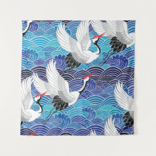 Japanese Crane: Ornate Bird Pattern. Tapestry
