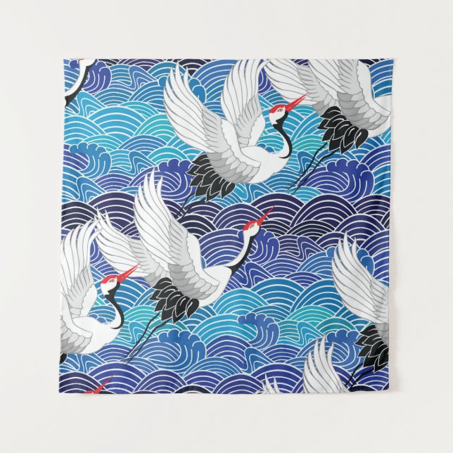 Japanese Crane: Ornate Bird Pattern. Tapestry (Front)