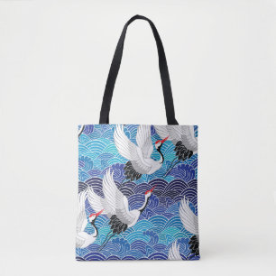 Japanese Crane: Ornate Bird Pattern. Tote Bag
