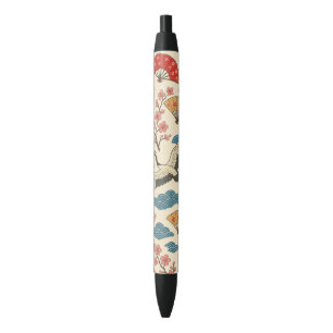 Japanese Crane Sakura Pattern Traditional Japanese Black Ink Pen
