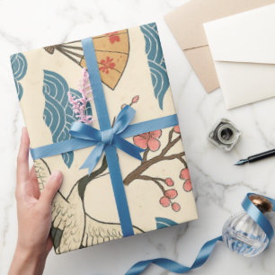 Japanese Crane Sakura Pattern Wrapping Paper