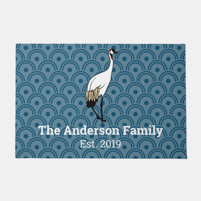 Japanese Crane & Scallops  | Personalised Doormat (Front)