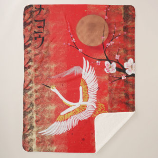 Japanese crane sun Japan sakura red Blanket