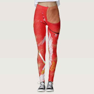 Japanese crane sun Japan sakura red Leggings