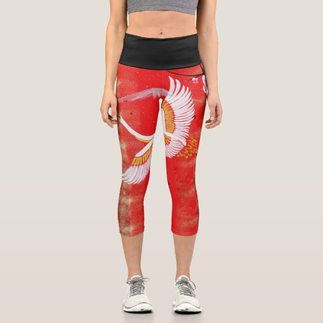 Japanese crane sun Japan sakura red Leggings capri (Front)