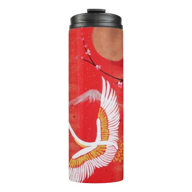 Japanese crane sun Japan sakura red painting Thermal Tumbler (Front)