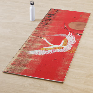 Japanese crane sun Japan sakura red painting Yoga Mat
