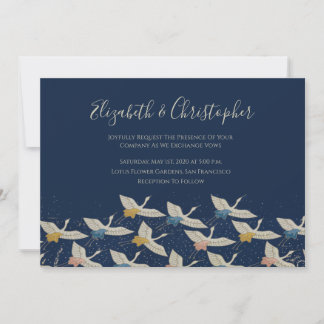 Japanese Crane Vintage Blue Wedding Invitation