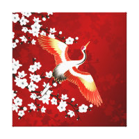 Japanese Crane White Cherry Blossom Red