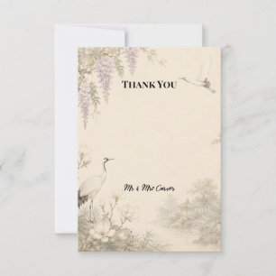 Japanese Crane Wisteria Wedding Thank You Card