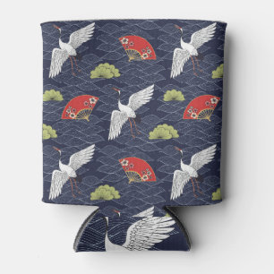 Japanese Cranes and Fans: Vintage Pattern Can Cooler