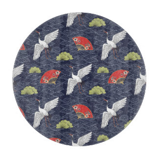 Japanese Cranes and Fans: Vintage Pattern Cutting Board