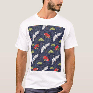 Japanese Cranes and Fans: Vintage Pattern T-Shirt