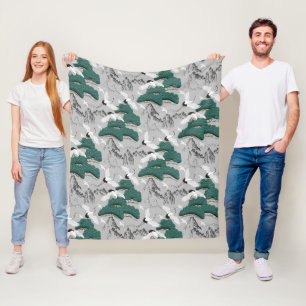 Japanese Cranes Artistic Pattern Fleece Blanket