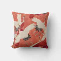 Japanese Cranes Burnt Orange Kimono Art Vintage