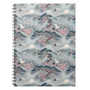 Japanese Cranes & Cherry Blossom Mt Fuji Pattern Notebook