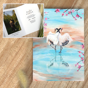Japanese Cranes, Cherry Blossom Sakura Wedding Invitation