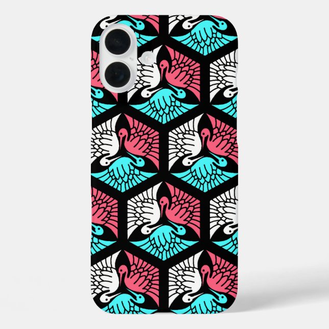 Japanese Cranes, Coral, Turquoise and Black Case-Mate iPhone Case (Back)